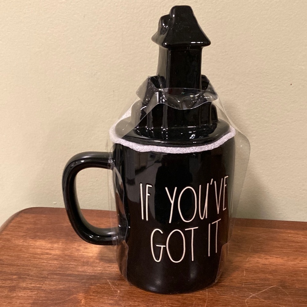 Rae Dunn IF YOU'VE GOT IT HAUNT IT DOUBLE-SIDED HAUNTED HOUSE MUG WITH TOPPER
